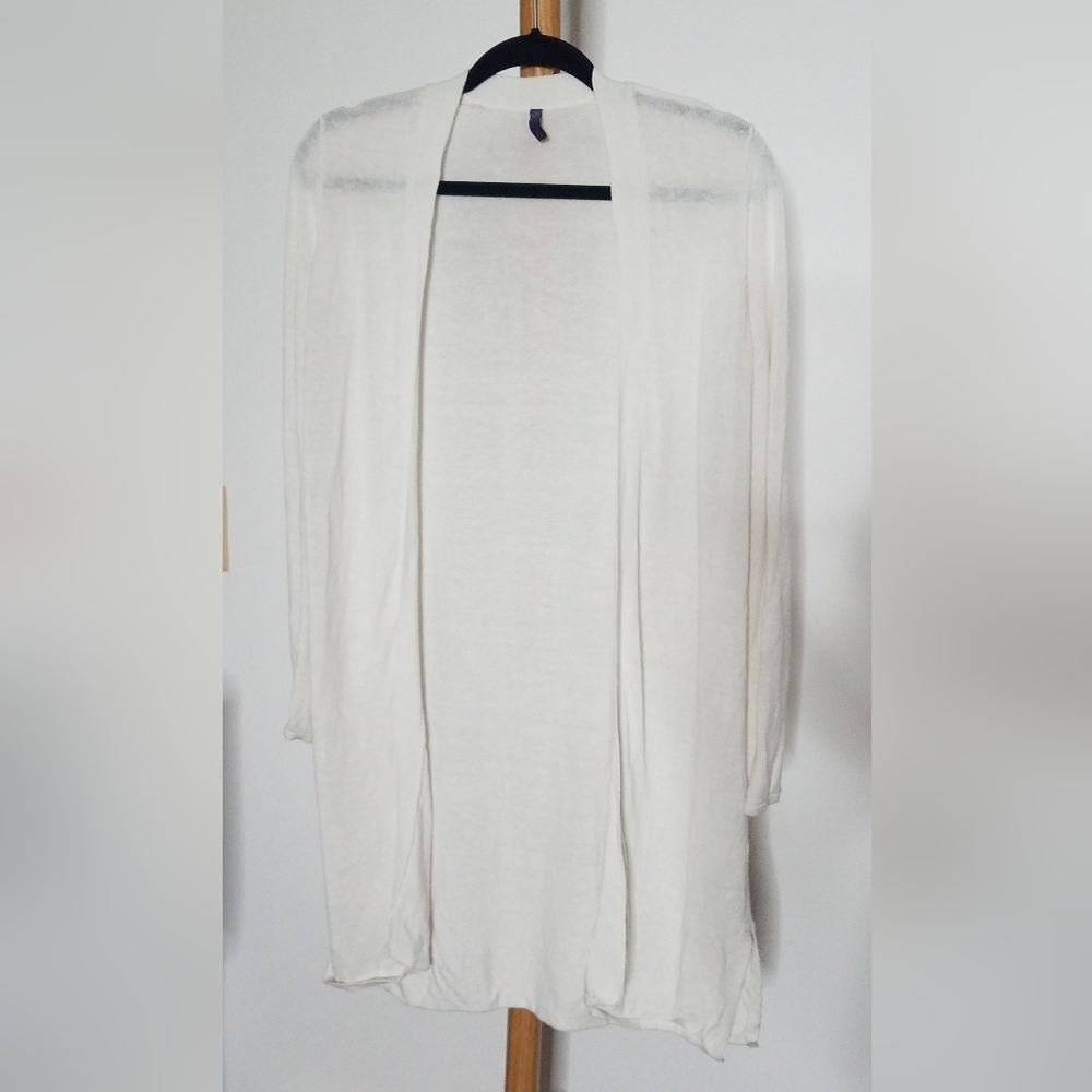 NYDJ Linen Blend Open Front Cardigan White XS